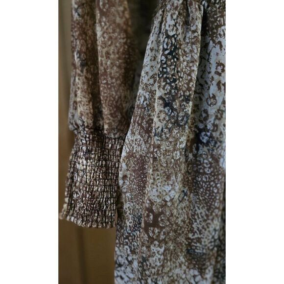 Animal Print Long Sleeve Smocked Midi Ruffle Hem milk maid cottagecore peasant - Picture 6 of 9